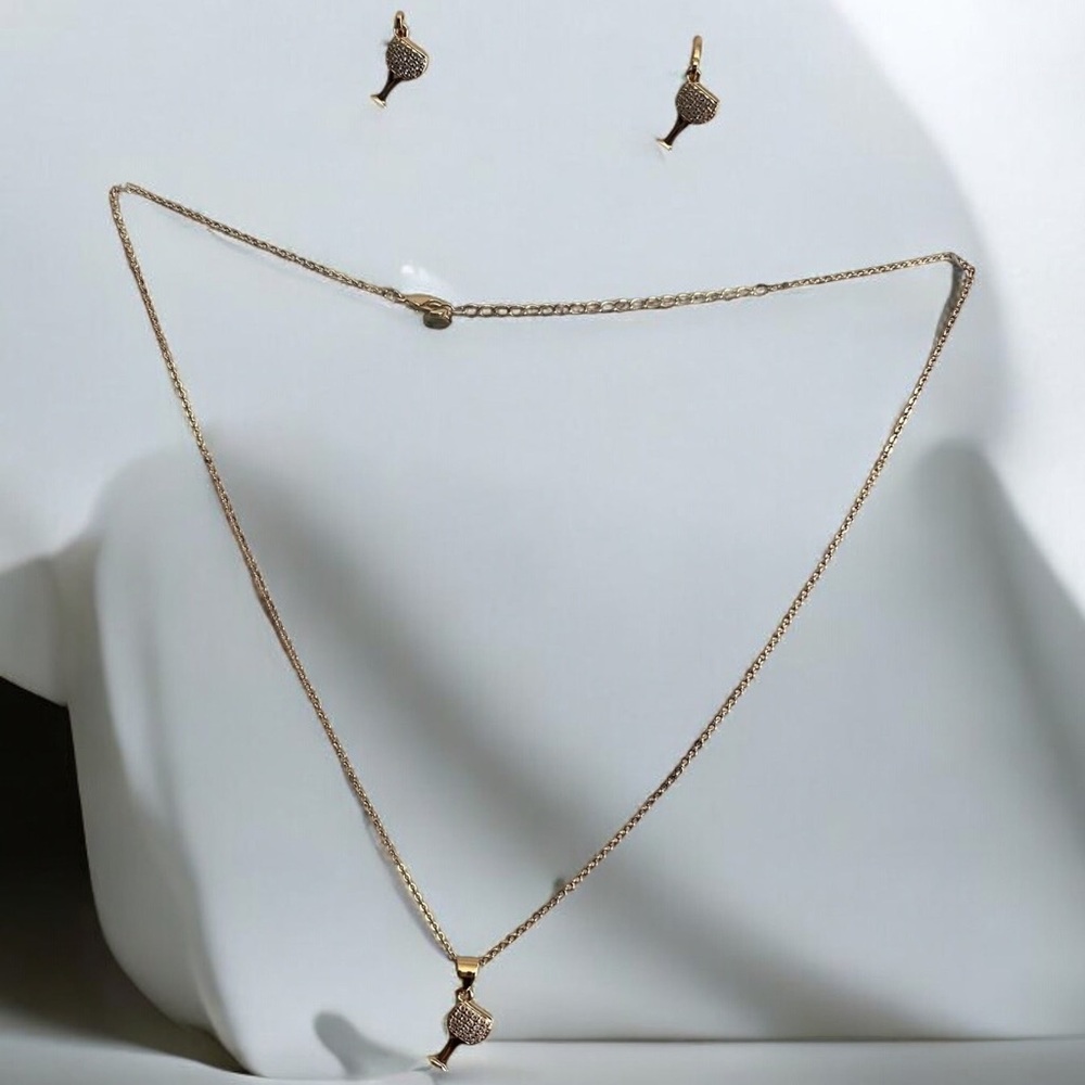 18k Gold Electroplated Wine Glass Theme Pendant Earrings and Necklace Set